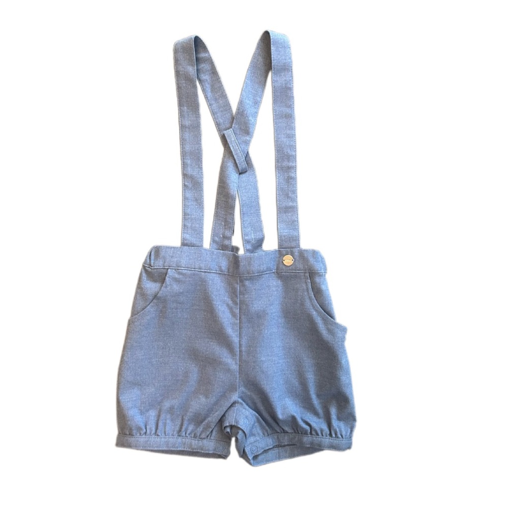 Kids Blue Suspender Shorts Set